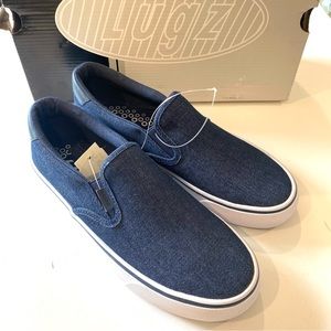 LUGZ NWT $35 Mens 7.5 Navy Denim Clipper Slip On Casual Shoes *96